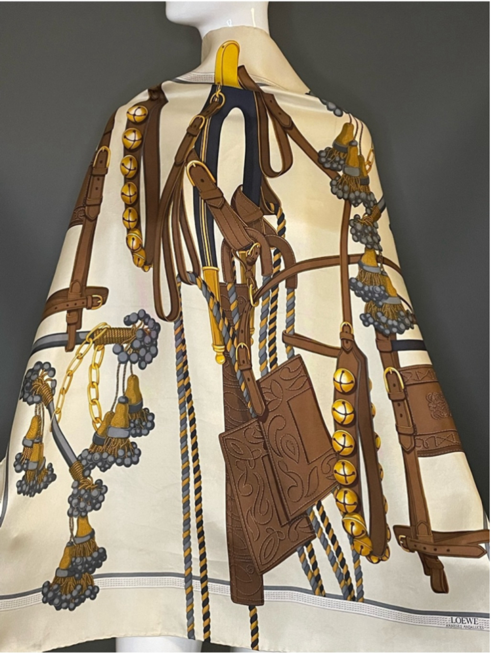 Equestrian Loewe Silk Scarf Rich Neutrals 34 In Very Good Condition